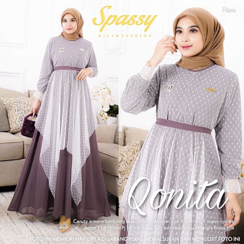 [Fashion Muslim] Gamis JENIFER | QONITA |  ALHAYA CERUTY babydoll motif | Maxy dress kondangan terbaru | terlaris