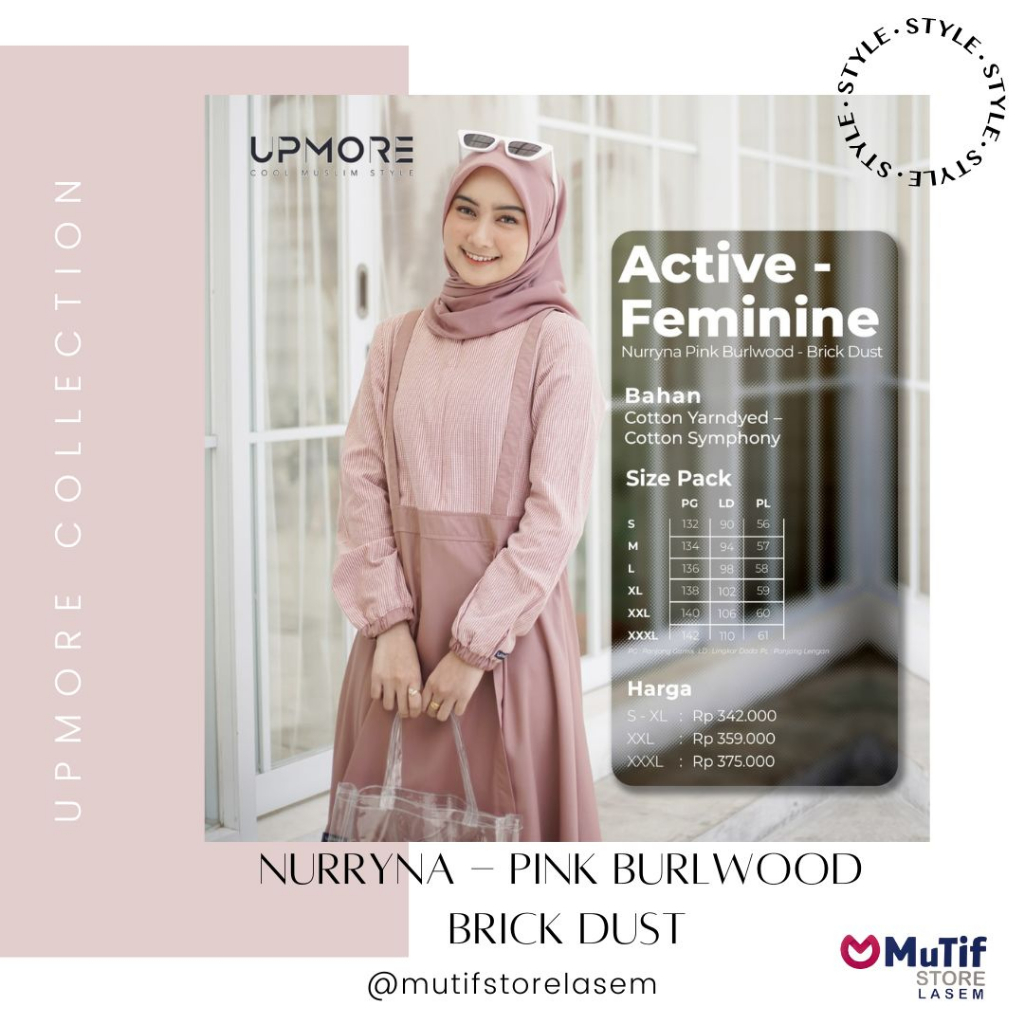 UPMORE DRESS NURRYNA LAVENDER PINK BURLWOOD BRICK DUST - GAMIS KATUN DEWASA REMAJA ELEGAN SIMPLE BAJ