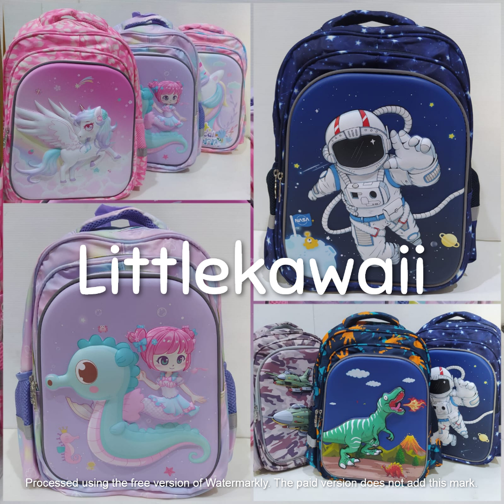 LK/Tas Ransel Sekolah Anak Perempuan Laki Laki Hardcase Unicorn Dinosaurus Astronot Nasa TK PAUD SD Mix Import