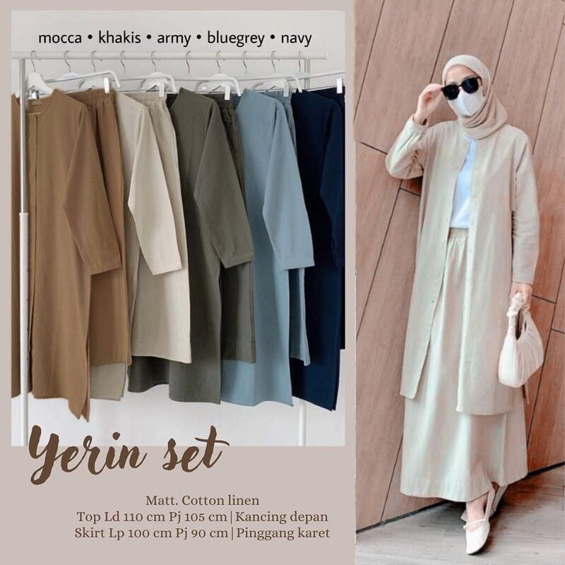 SETELAN WANITA YERIN SET WD BAHAN KATUN LINEN POLOS KANCING DEPAN ( BUSUI FRIENDLY ) LD 100 - 120 CM PB 105 PT 50 CM LP 60 - 100 P ROK 200 CM SETELAN WANITA KEKINIAN FASHION MUSLIM // ONE SET WANITA KOREAN STYLE // SET WANITA KEKINIAN TERBARU 2023