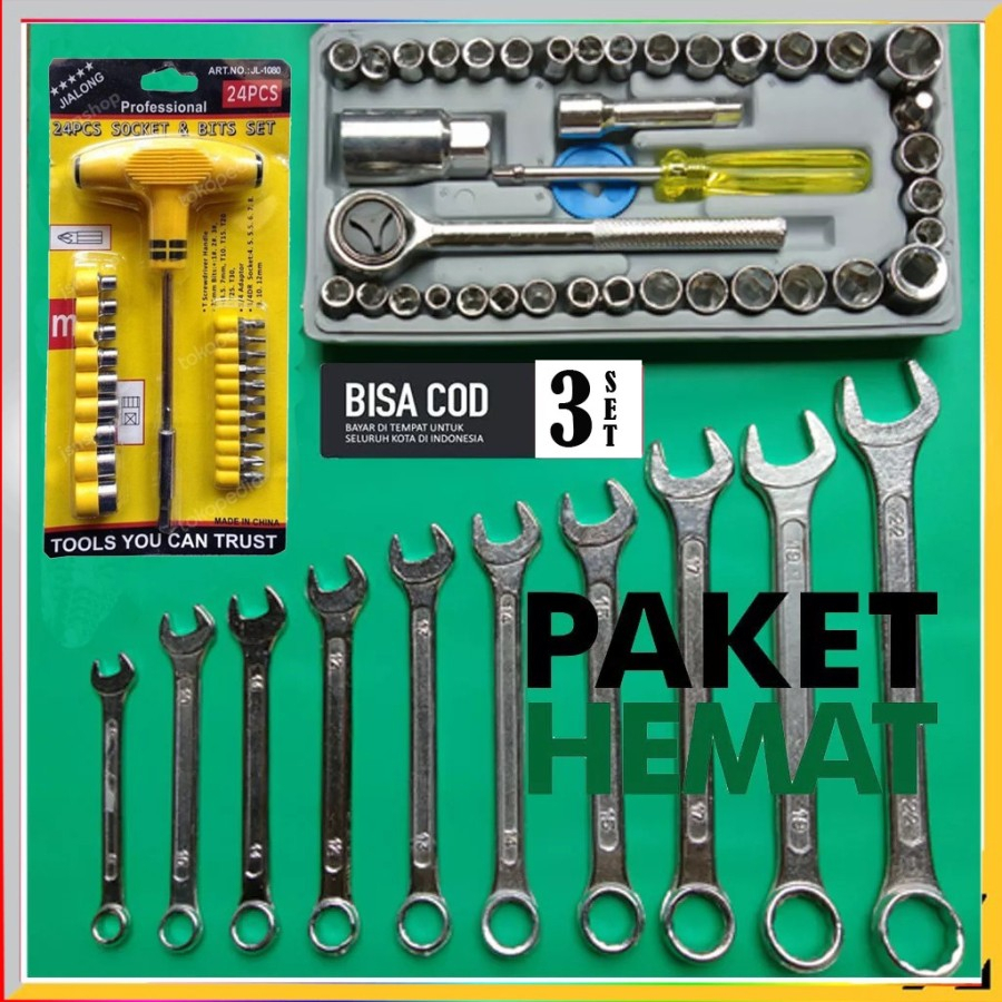 Paket Kunci shock 40 pcs + Obeng T set 24 pcs + Kunci ring pas 11 pcs diamond ( Ready Cod ) Kunci 1s