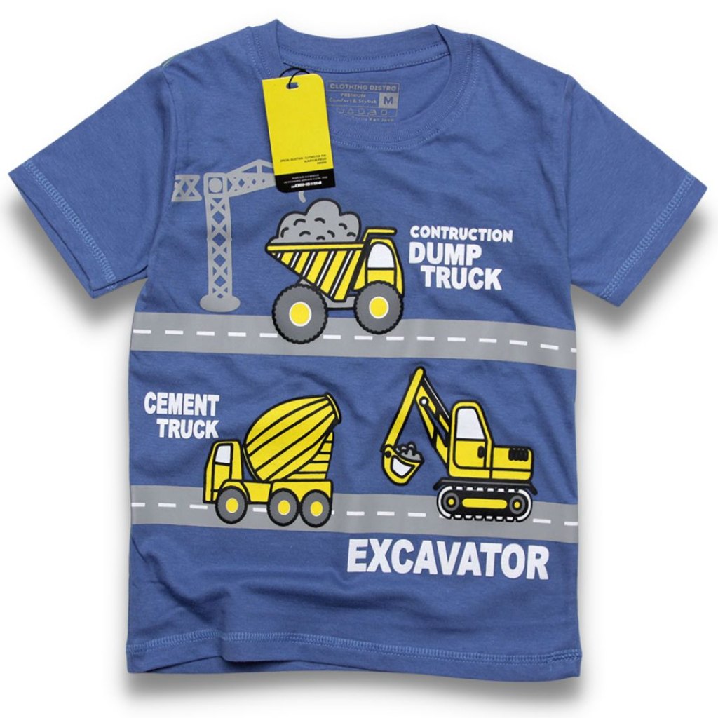 BAJU ANAK LAKI-LAKI EXCAVATOR DENIM MOBIL BEKO BANDUNG KAOS ANAK COWOK DISTRO RGKIDS