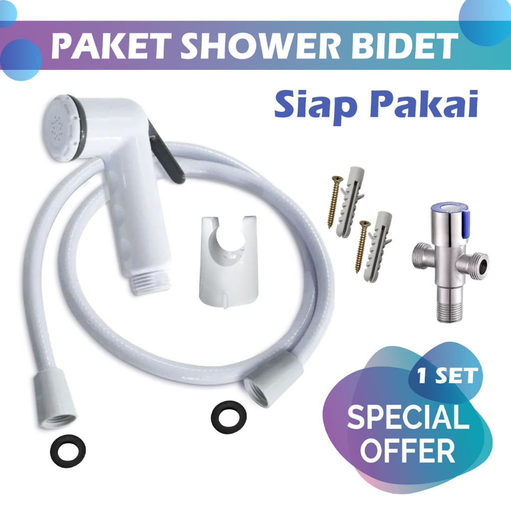 Paket Shower Bidet Spray Semprotan Cebok WC + Stop Kran - Alat Semprotan Bidet Cebok Toilet Closet - Shower Bidet Cebok Spray Bidet Shower