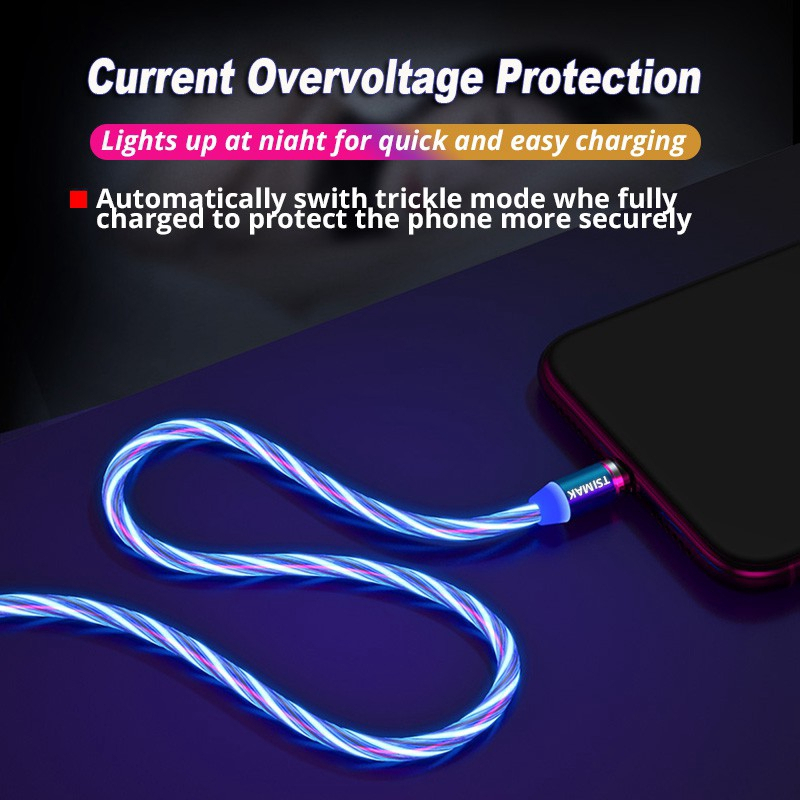 Clink New upgrade Magnetic Charging Cable  3IN1 Run Led / Flowing Led Charging Cable / Android Micro USB / Type-C/Lightning IOS