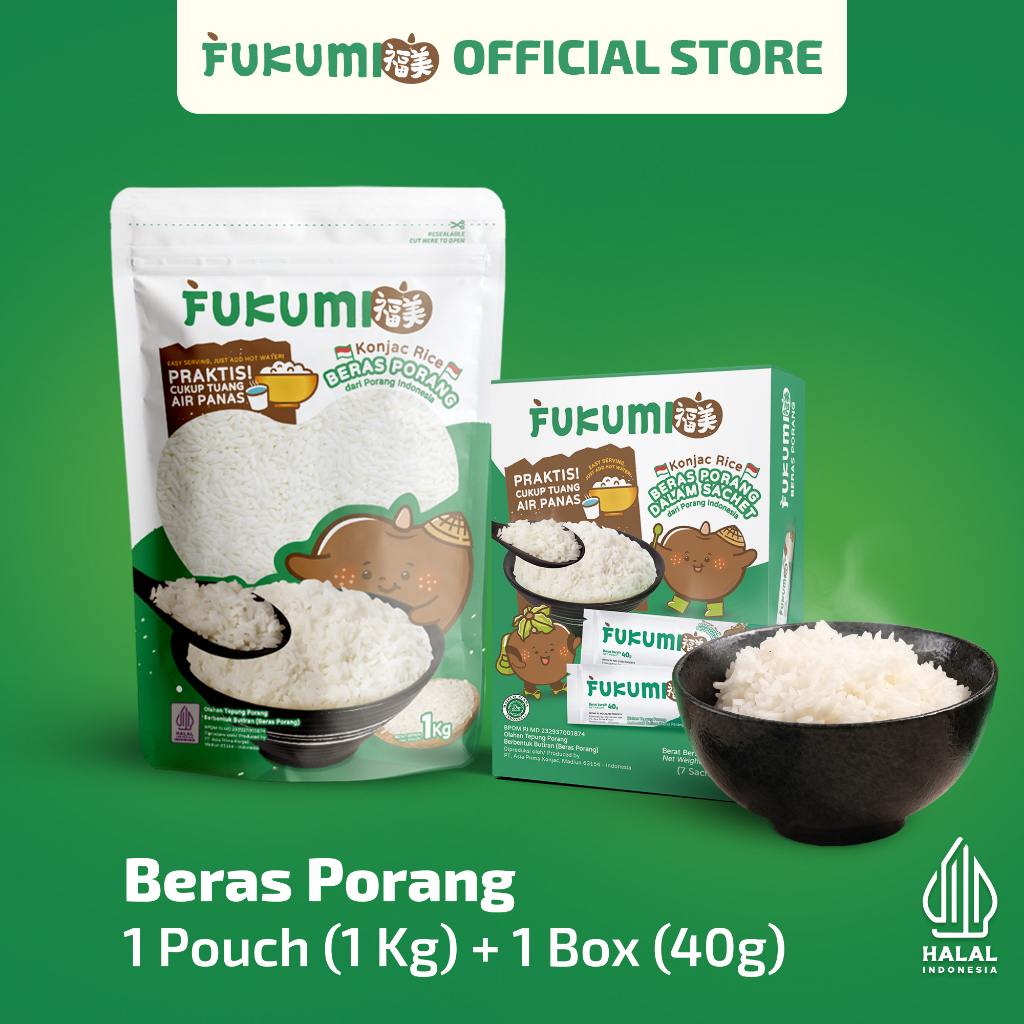 

FUKUMI Beras Porang 1 Pouch & 1 Box Sachet - Shirataki / Konjac Rice
