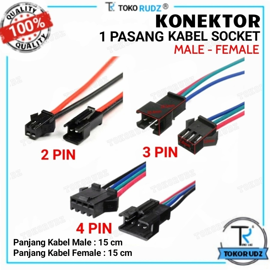 Konektor Kabel Soket DC LED SM Terminal Socket 2 3 4 Pin 1 Pasang Male Female