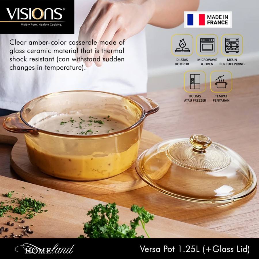 VISIONS Classic Versa Pot - Panci Kaca Pyroceram Tahan Panas & Dingin Multifungsi Made in France
