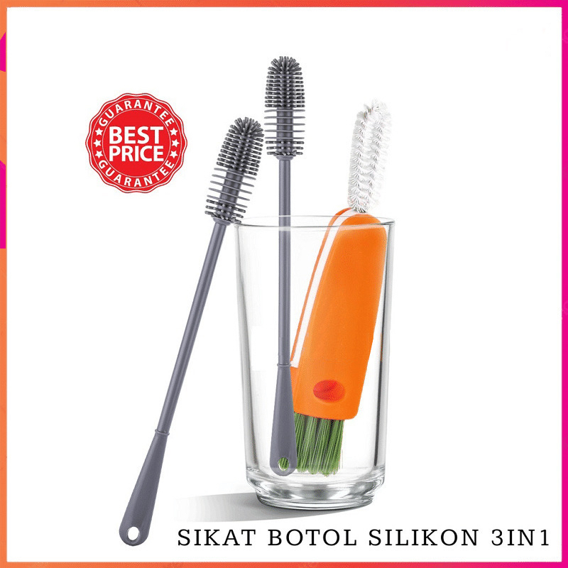 SIKAT PEMBERSIH BOTOL BAYI  SILIKON 3IN1 / SIKAT GELAS TUMBLR TUTUP BOTOL MINUM ANAK SILIKON GAGANG PANJANG SERBAGUNA MULTIFUNGSI / BOTTLE BRUSH SILICONE