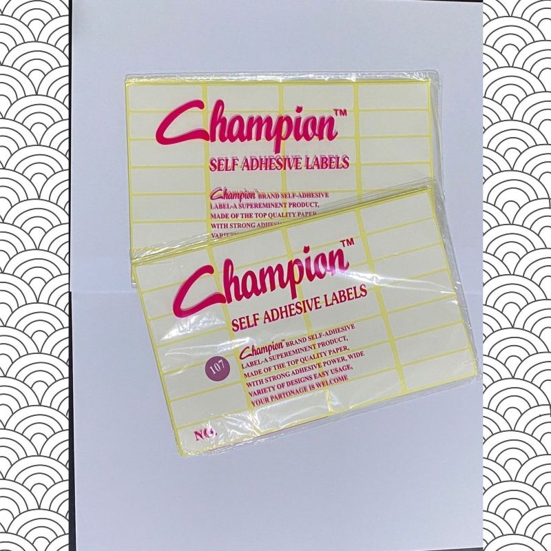 

Label Harga stiker nama Champion no 107