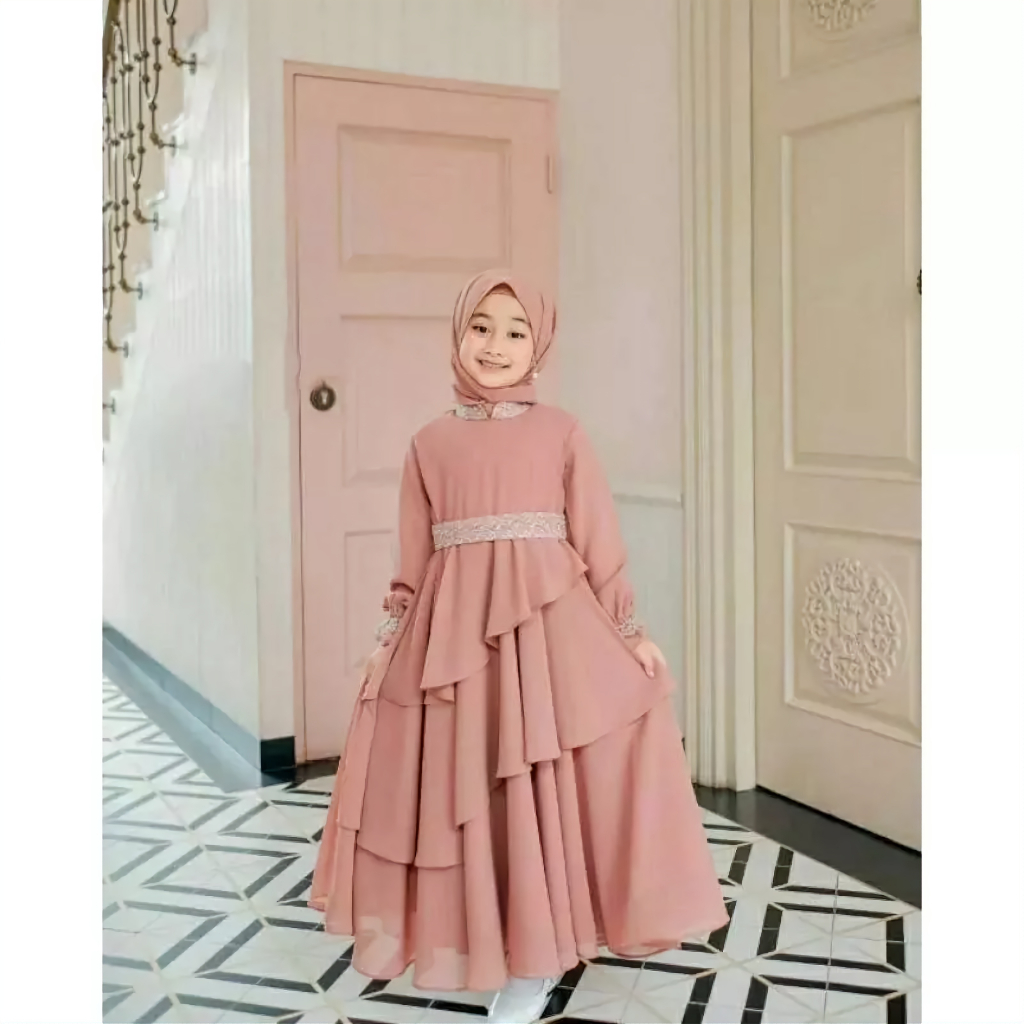 C.P - Mikayla kids gamis anak usia 5-13 tahun free hijab bahan babydoll