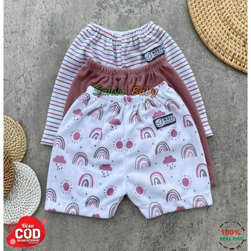 Isi 6 PCS Baju Celana Bayi / 3 Setel Baju Lengan Pendek Celana Pendek Usia 0-3 Bulan Seri Dusty Pink Anababy