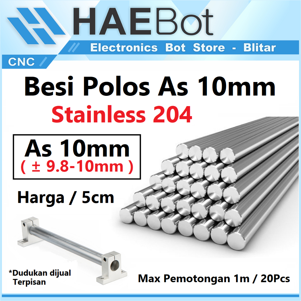 [HAEBOT] Besi Polos Linear Shaft As 10mm Stainless Steel CNC 3D Printer Smooth Rod Harga 5cm SS 204 Mekanik Part Slider Batang