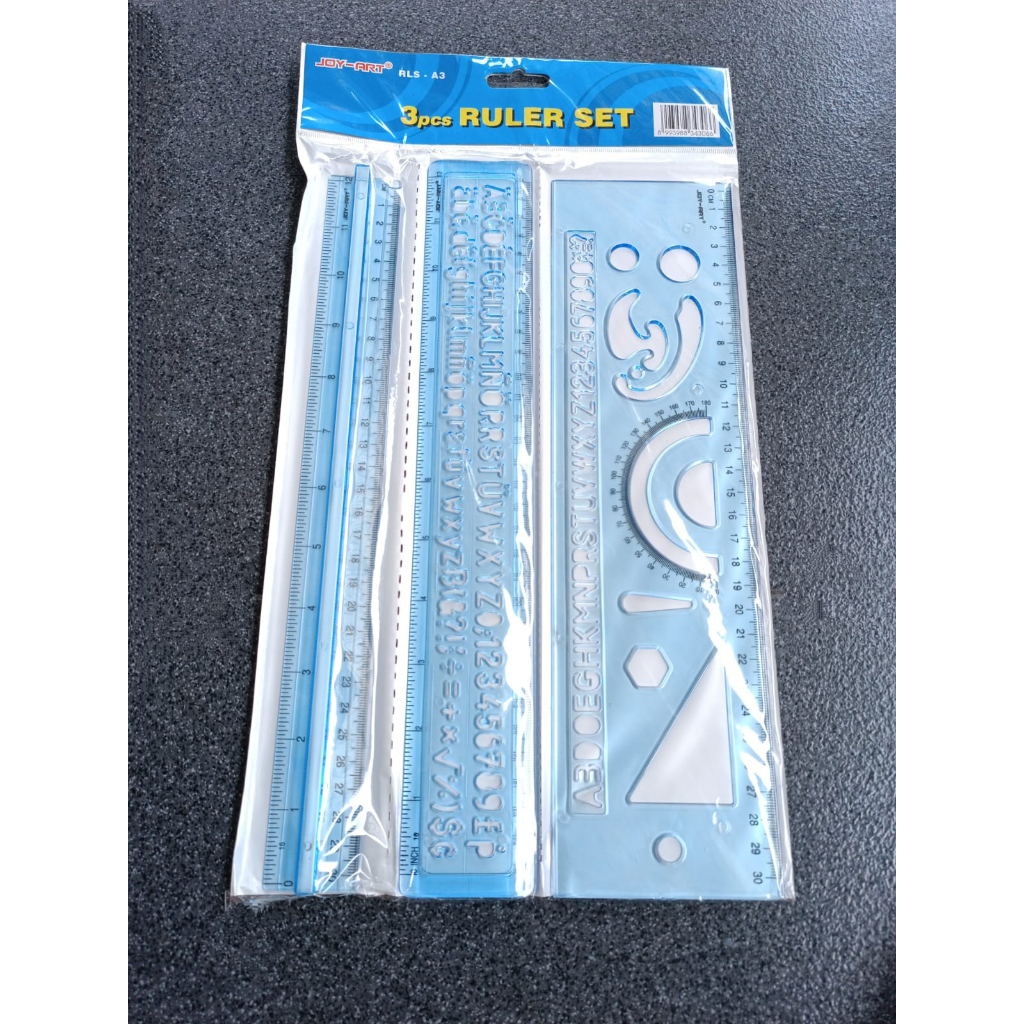 SET PENGARIS 30 CM BERBENTUK BUSUR RULER SET PLASTIK BIRU 1 SET ISI 3 PCS