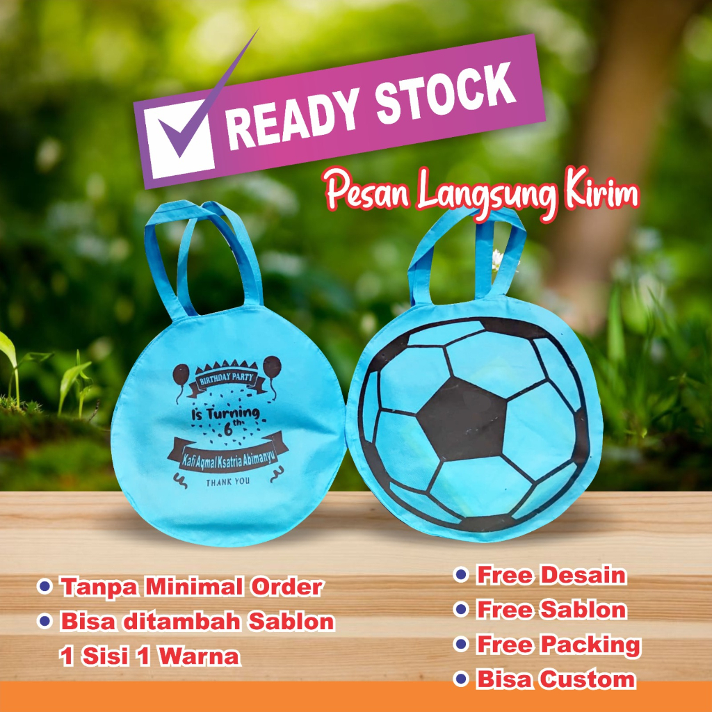 TAS ULANG TAHUN BOLA BIRU SABLON NAMA ACARA ANAK