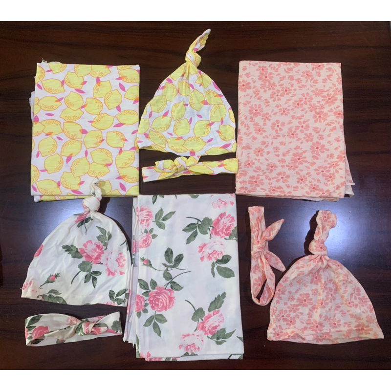 (PRELOVED) Swaddle Hat Headband Set Alenka Bedong Bayi