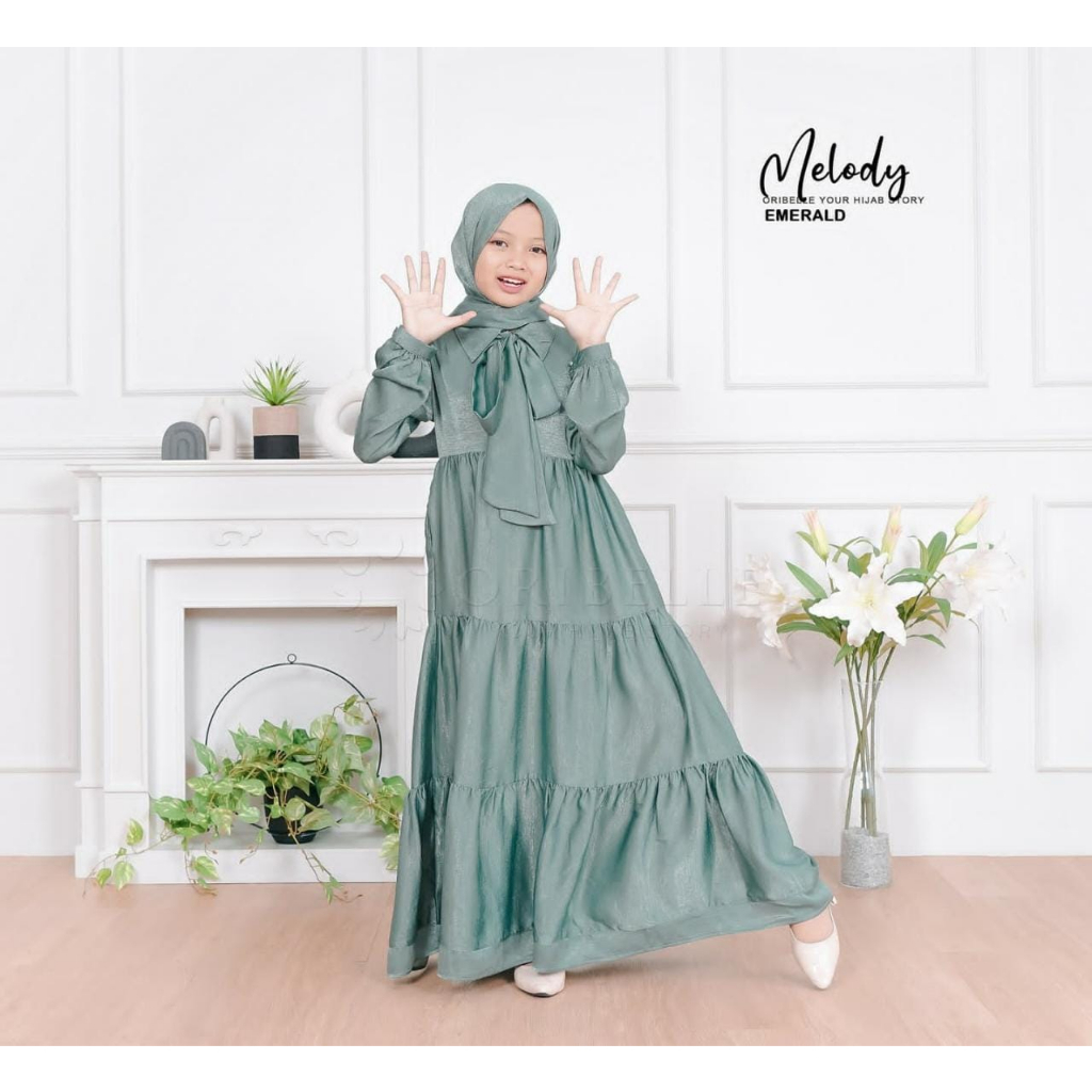 Melody Dress Kids Bahan Santorini Silk DRESS ANAK TERBARU 2023 / GAMIS ANAK PEREMPUAN / BAJU MUSLIM ANAK