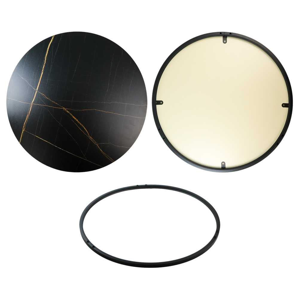 Meja Marmer Bundar Sudut Ruang Tamu Samping Sofa Warna White Gold dan Black