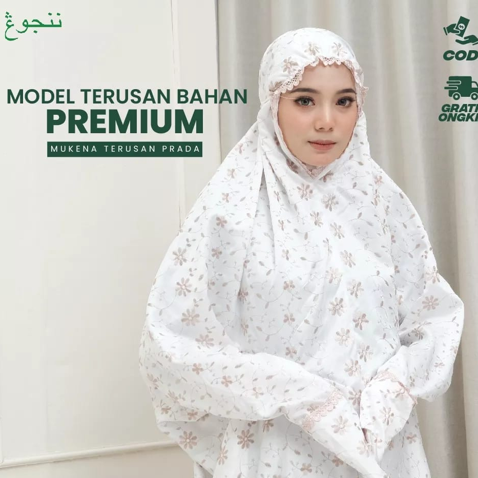 LaNajah-MUKENA TERUSAN DEWASA SUTRA PARIS PREMIUM RENDA PRADA MUKENA SUTRA MILO RENDA ZYIPER MUKENA 