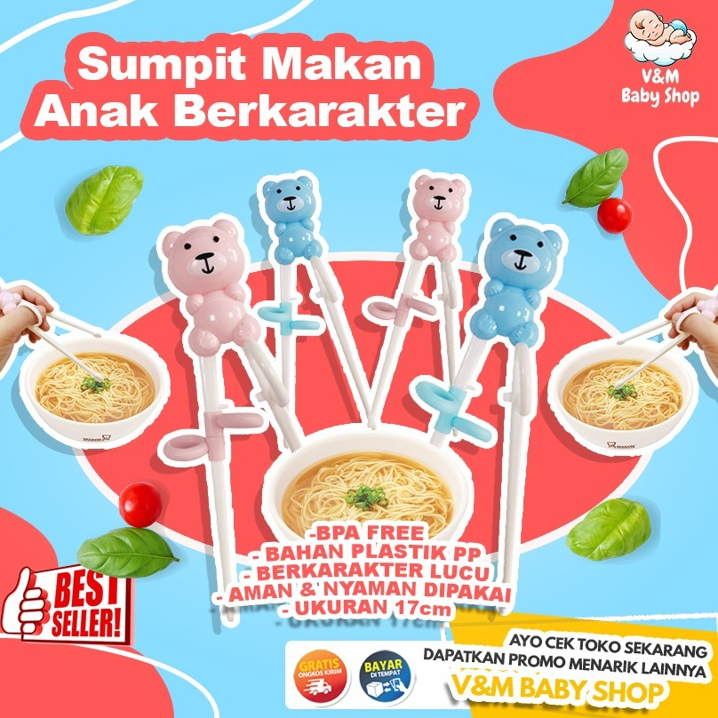 VnM094 | Sumpit Anak Karakter Training Chopstick / Sumpit Anak Belajar Makan / Sumpit Latihan Anak / Alat Makan Anak Bayi