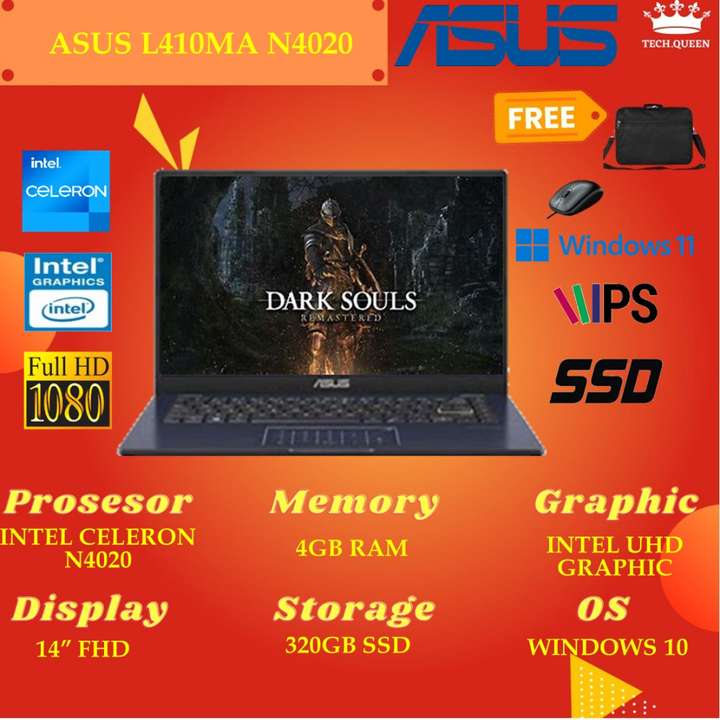 ASUS L410MA - N4020 4GB 320SSD WINDOWS 10 14.0 INCHI FHD BACKLIT KB