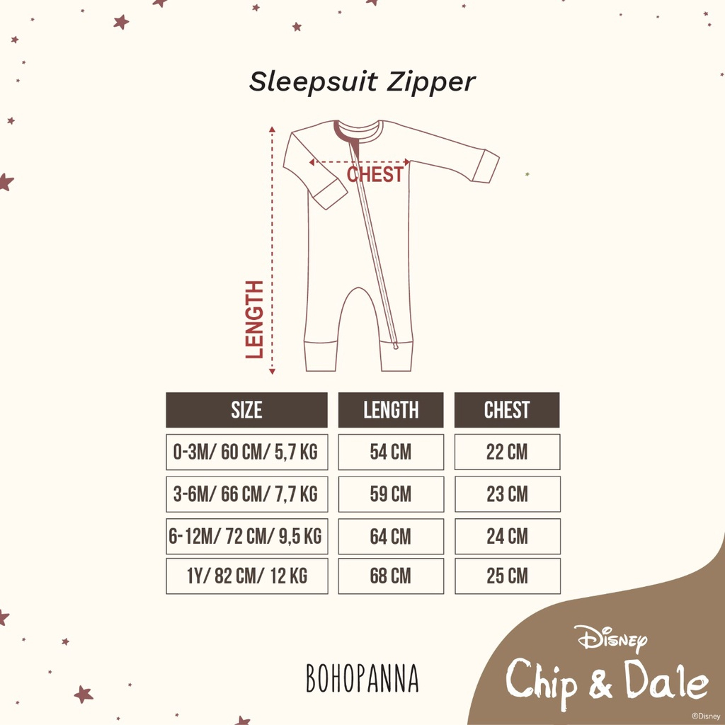 BOHO BABY Sleepsuit Zipper RUFFLE Sleepusit Zipper 0m -2 TAHUN BOHOBABY BOHOPANNA X DISNEY