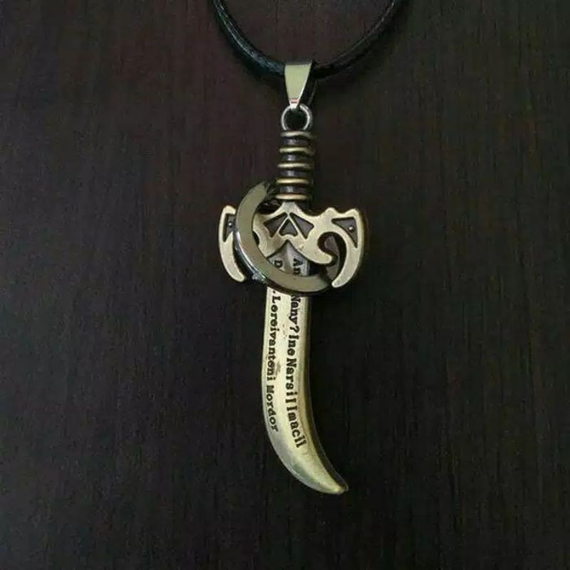 Kalung Tali Liontin Pedang Mordor Satu Ring 3D Sword With Rings Necklace Gold Silver Black / Ukiran 