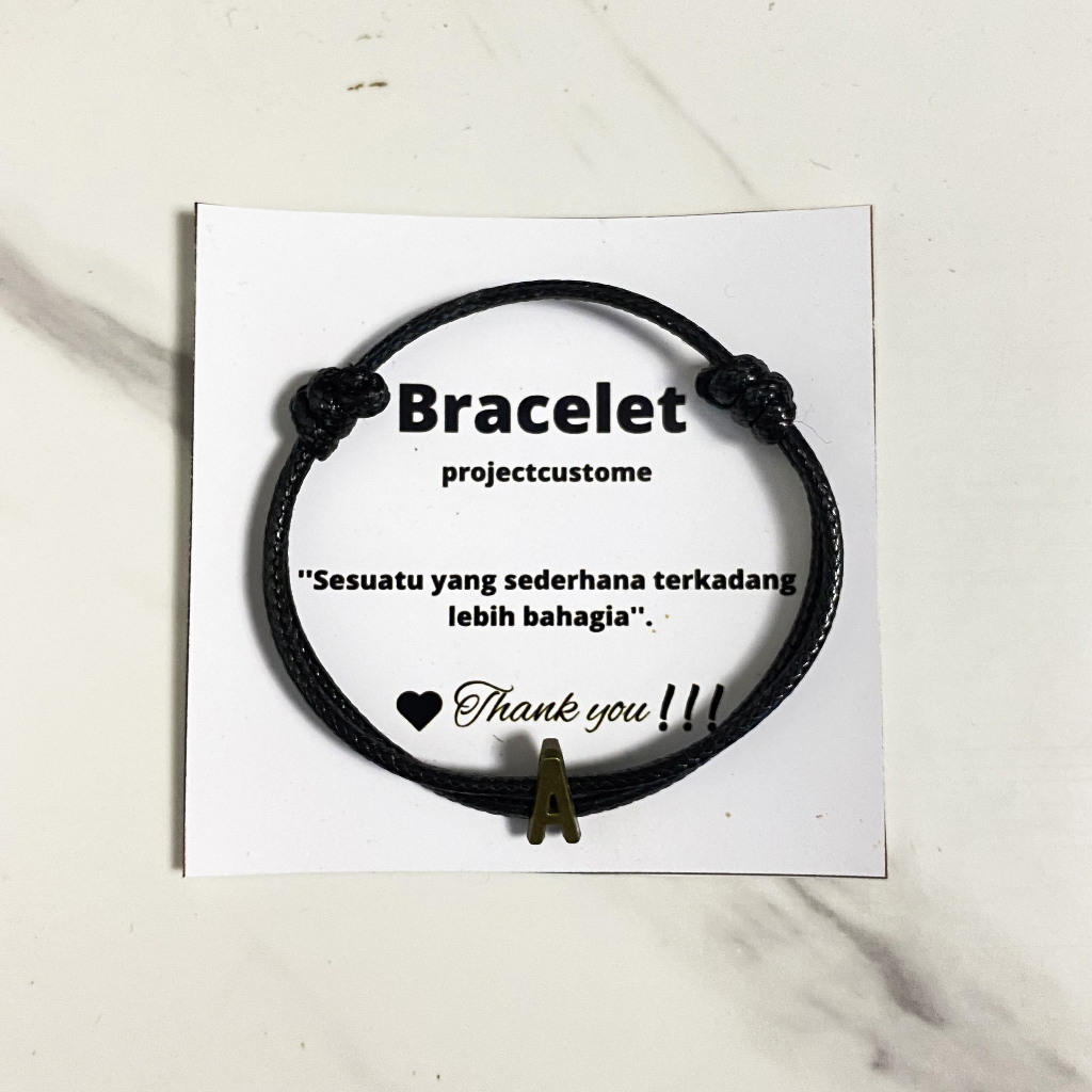 Gelang Custom Couple Nama Huruf Inisial Logam Tali Hitam Pria Dan Wanita(Pasangan)