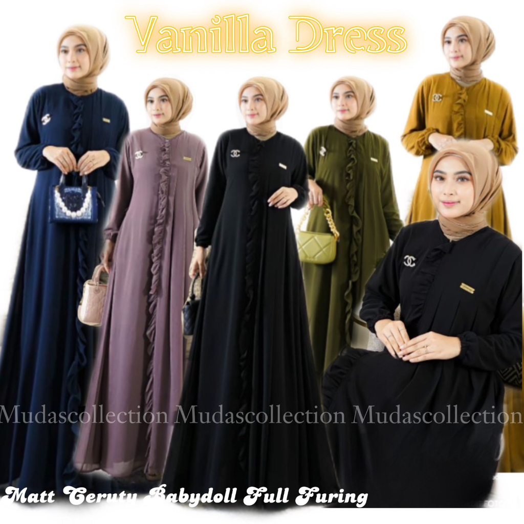 Gamis Terbaru Vanilla Dress Baju Kondangan Wanita Gaun Pesta Muslimah Gamis Polos Bahan Ceruty Babydoll Full Furing