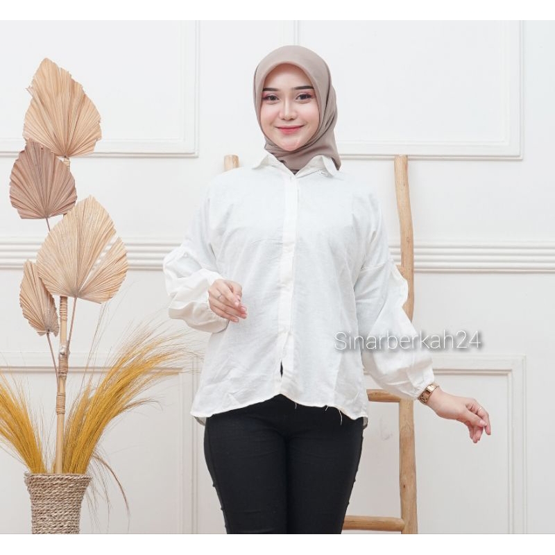 Maura Top Linen Shirt - Kemeja Wanita Lengan Balon - Atasan Wanita