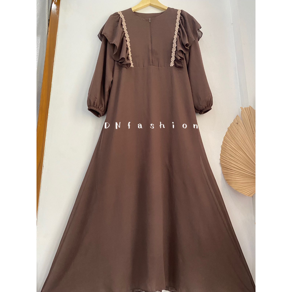 Gamis/Dress Ceruty Babydoll Variasi Renda Dada Mix Rempel / Dress Cantik BestSeller Terbaru