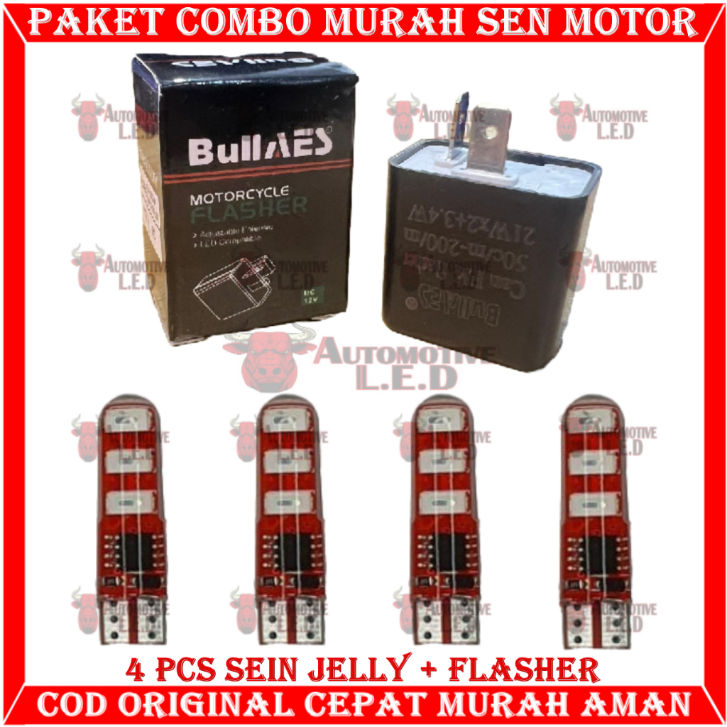 ORIGINAL COMBO PAKET HEMAT MURAH LAMPU SEIN MOTOR T10 JELLY FREE FLASHER SEIN | LAMPU SENJA MOTOR LAMPU SEN MOTOR