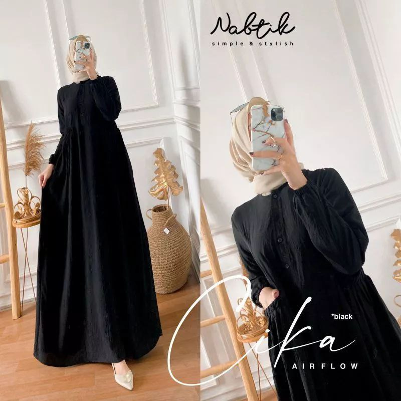 Gamis Nabtik Cika Crinkle Airflow Premium Kancing Depan