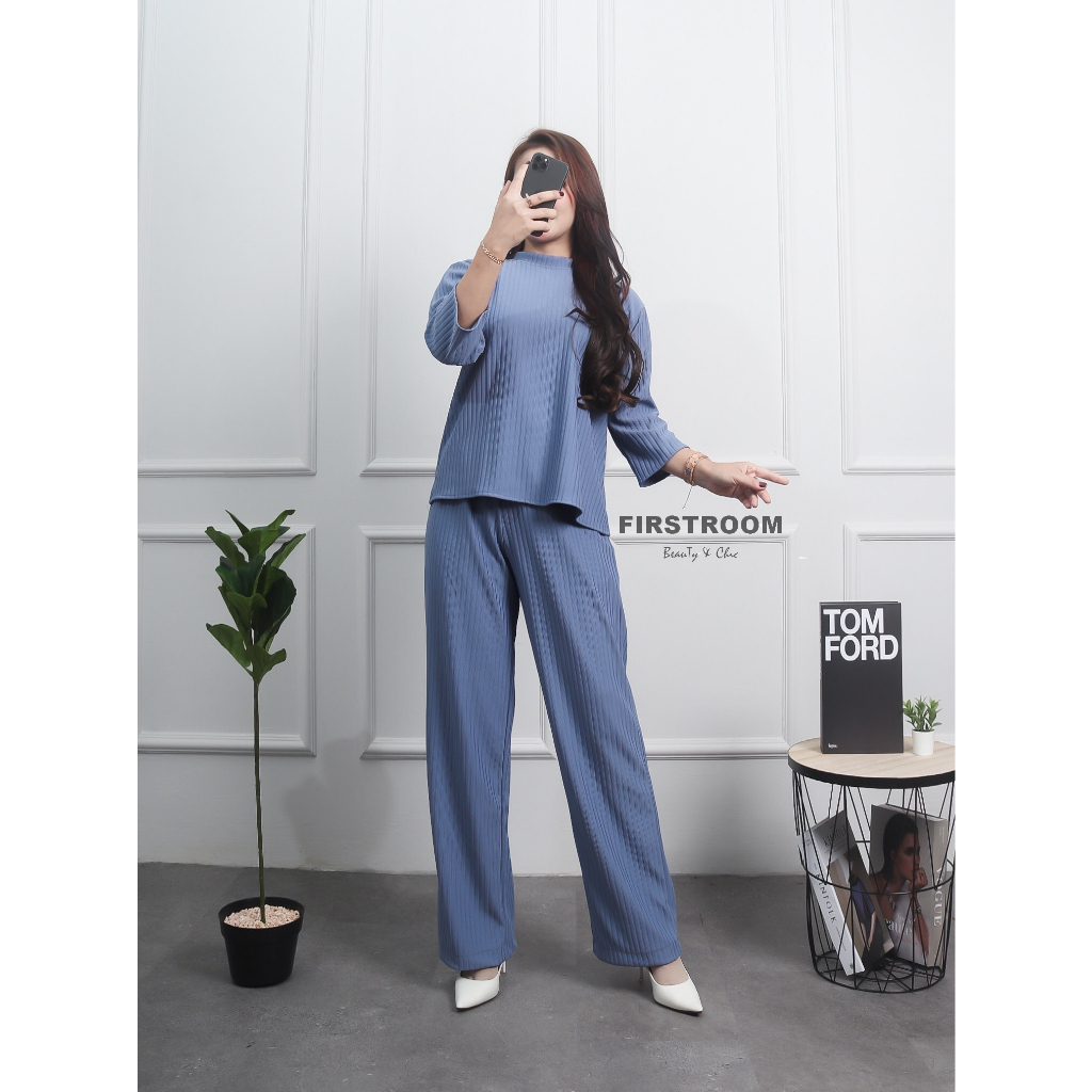 One Set Knit Hornet Zakiya Pakaian Wanita Dewasa Setelan Celana Lengan Panjang