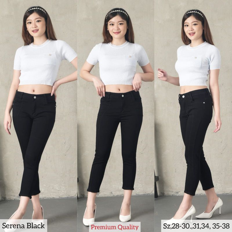 CELANA 7/9 JEANS WANITA SERENA BLACK HITAM 27-34