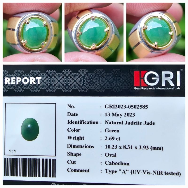 Natural Giok Burma Myanmar Jadeite Jade Type A Memo 2.69 crt
