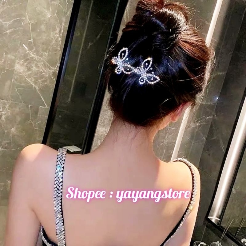 Jepit Kupu Kupu / Jepitan Rambut Kupu Kupu Kristal / Butterfly Hairclip / Mahkota Aksesoris Pin Klip Rambut Model Kupu Kupu Wanita Mewah Dan Elegan / Jepit Rambut Pesta