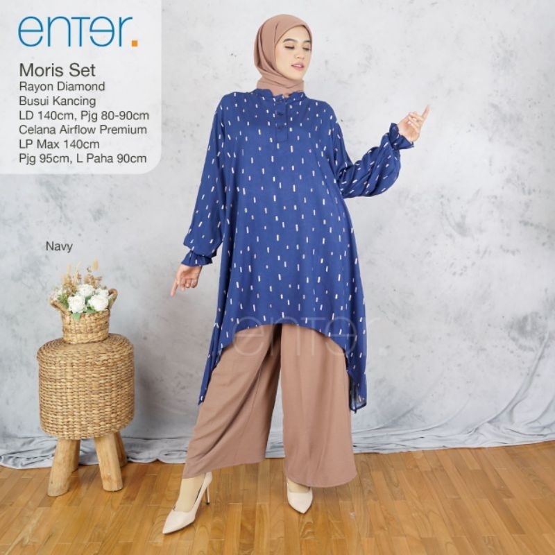Moris One Set Jumbo Setelan Tunik Celana XXXXL Ld140 Bahan Rayon Premium Busui Kancing