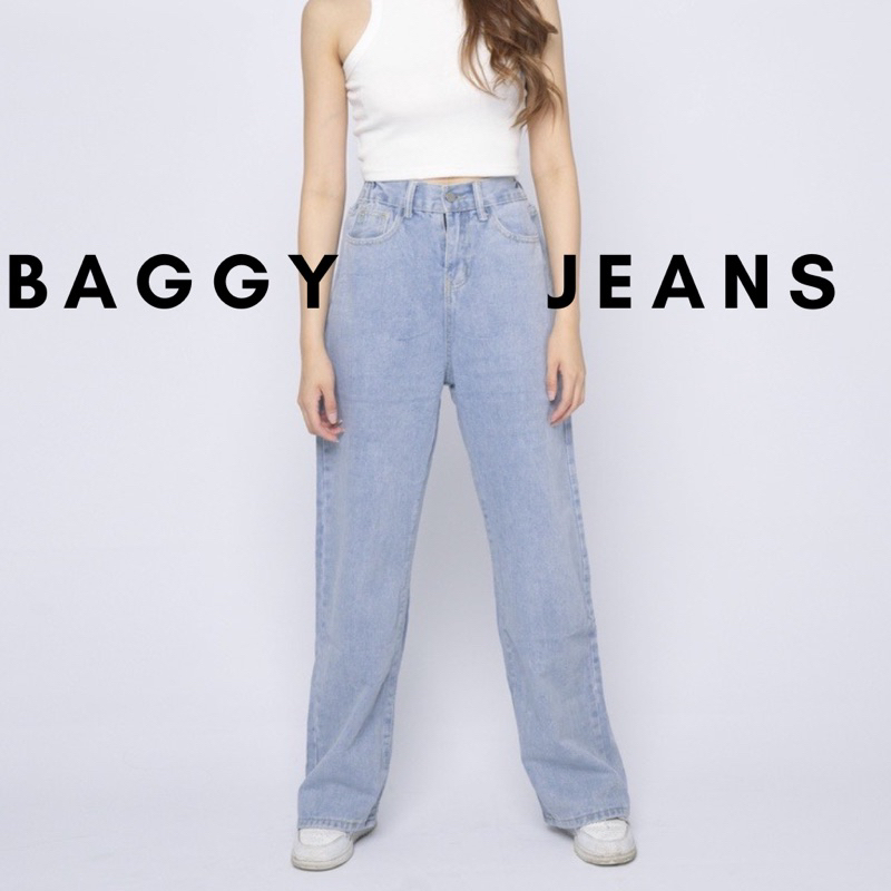 BAGGY JEANS | HIGH WAIST | LIGHT BLUE | ASH BLUE | JEANS KOREAN |