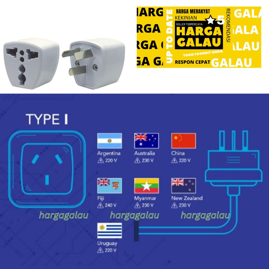 Colokan Listrik Kaki Tiga Gepeng Australia New Zealand Argentina Myanmar China 3 Pin Pipih Travel Adaptor Type I  Cina Over Steker Original tipe i