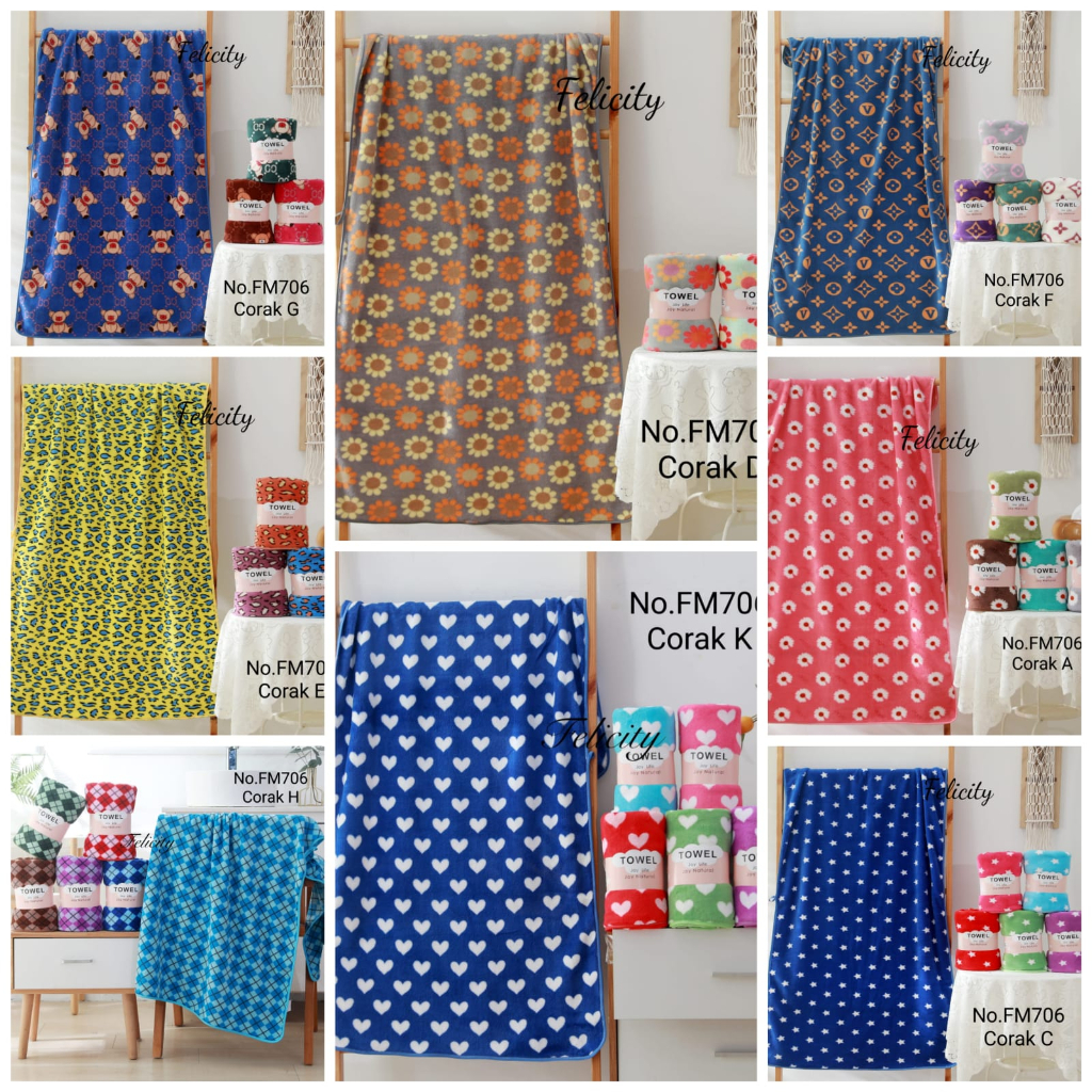 KUP - COD MURAH LAGI DISKON !! 2 PCS HANDUK MANDI DEWASA BERAGAM MOTIF - MULTICOLOR