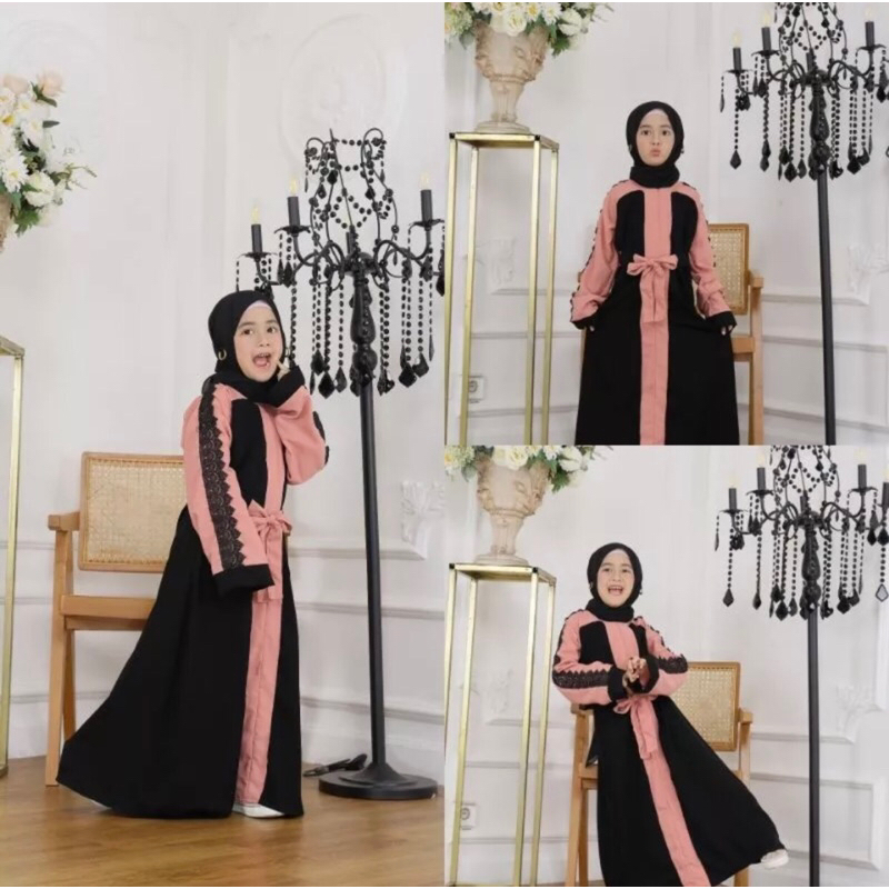 GAMIS ABAYA SYARI DUBAI NURA ANAK PINK