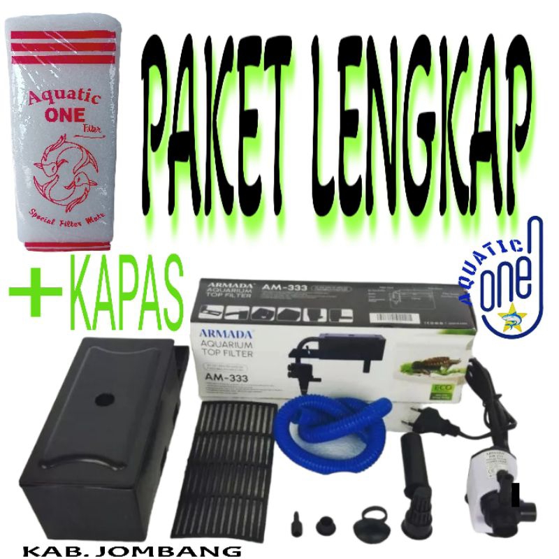 TOP FILTER BOX ARMADA AM 333 + KAPAS mesin pompa filter celup aquarium ph power head akuarium full set paket lengkap filter atas komplit