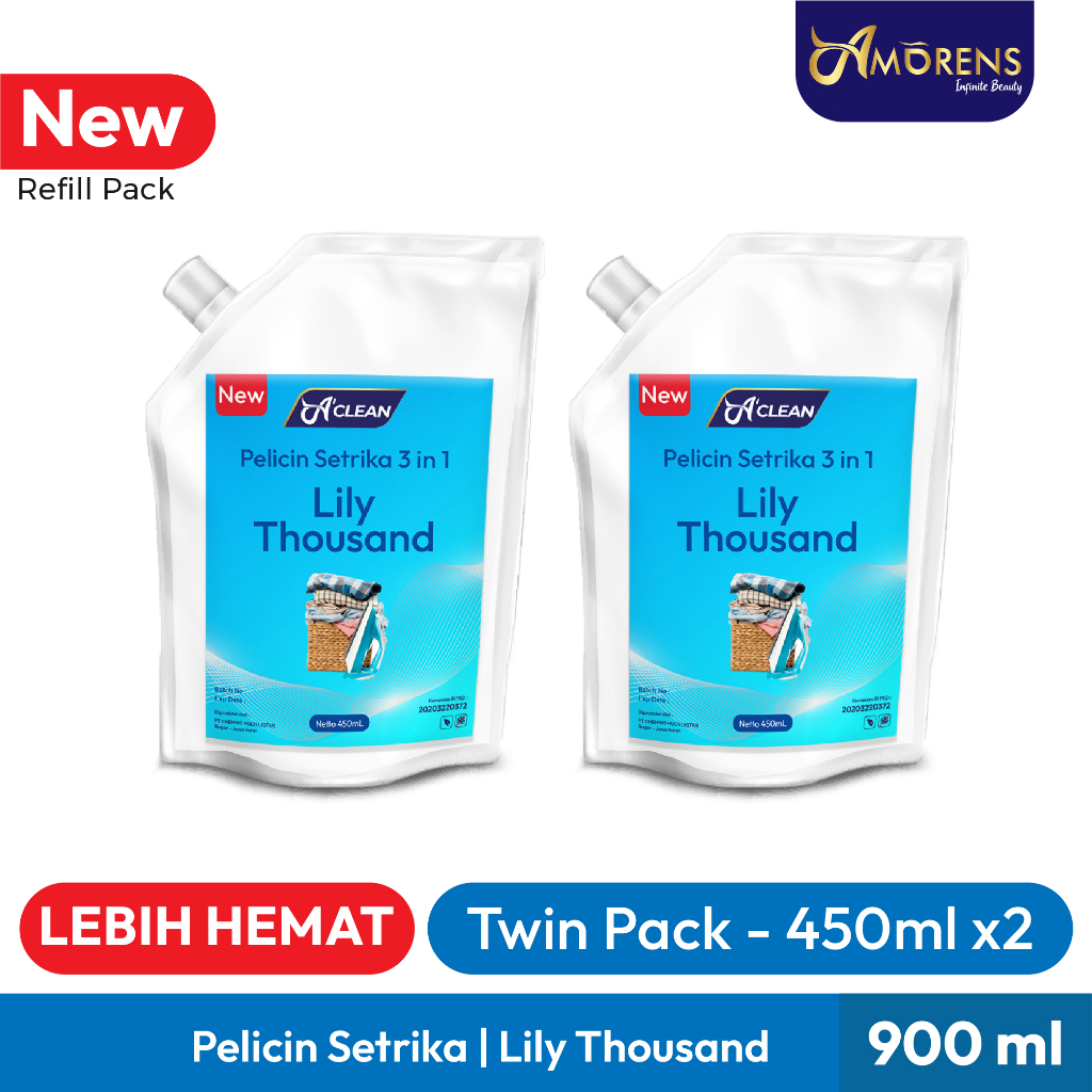 [Twin Pack] PROMO Pelicin Setrika Pakaian 3 in 1 Refill Pack 2x 450 ml / Pengharum dan Pelembut Pakaian &amp; Laundry [450ml]