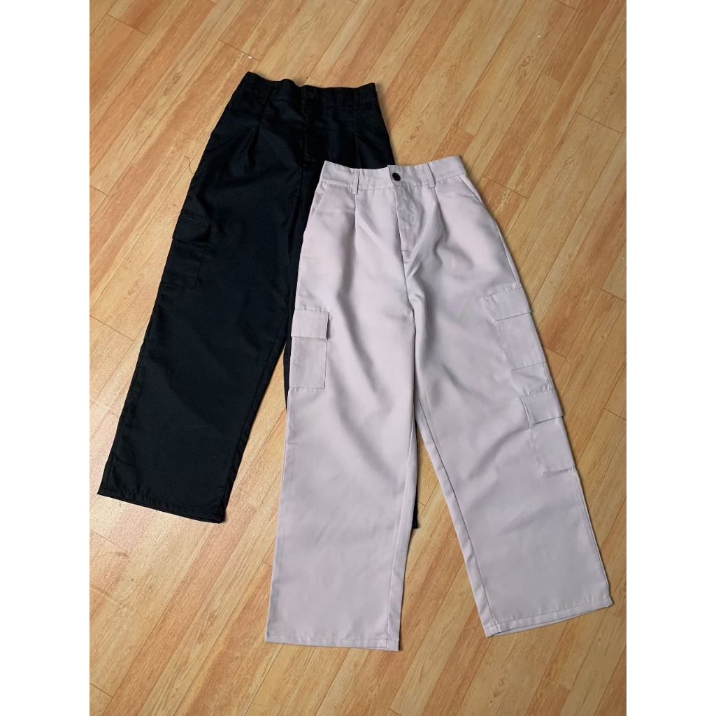 Celana High Waist Loose Cargo Pants Elia / Celana Kargo Wanita Highwaist HOPYLOVY