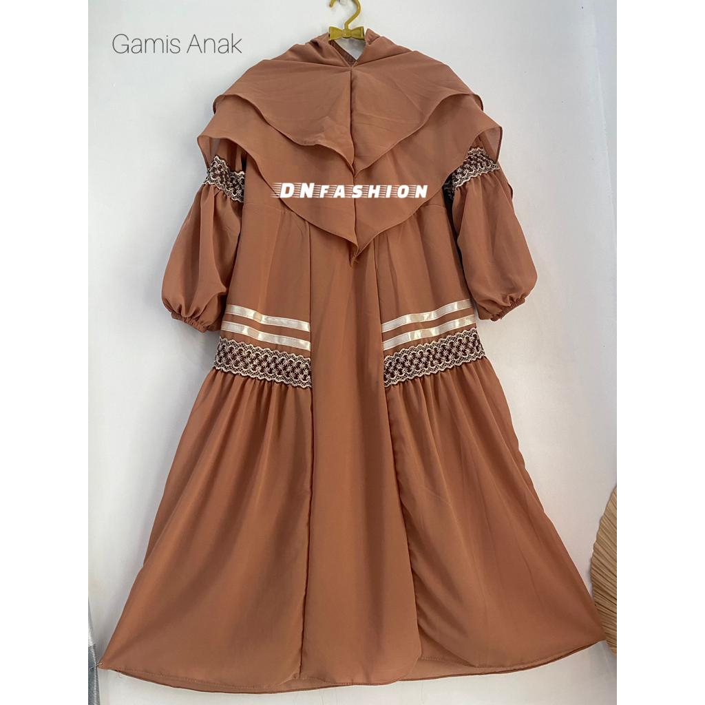 Gamis Anak Ceruty Babydoll Variasi Renda dan Pita / Gamis Set Syari Ceruty Terbaru