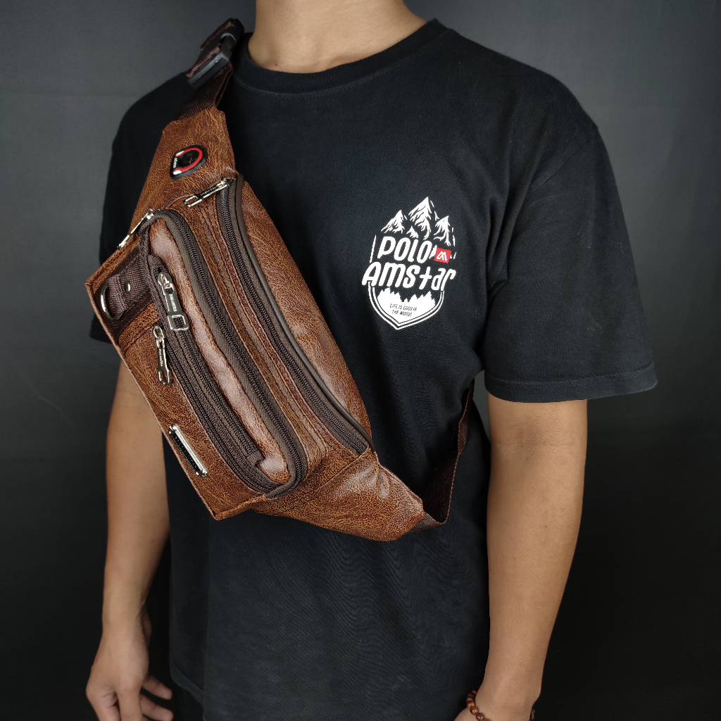 TAS SELEMPANG WATERPROOF POLO AMSTAR WAIST BAG TAS KULIT PU