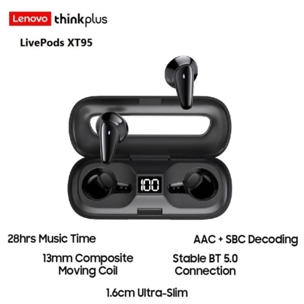 Jual LENOVO THINKPLUS LivePods XT95 - TWS Bluetooth Earphone - 250mAh Case - Hitam Diskon