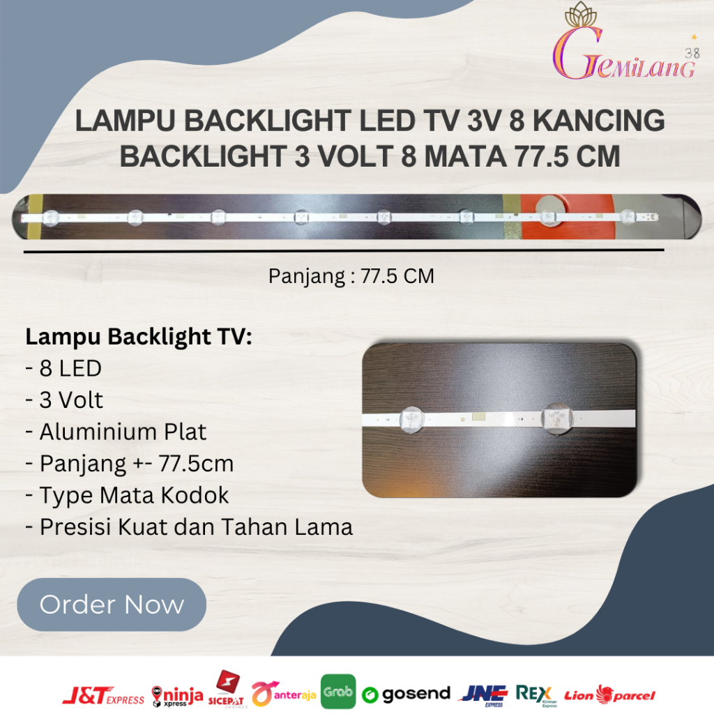 Lampu Backlight LED TV 3V 8 Kancing Backlight 3 Volt 8 Mata 77.5 CM
