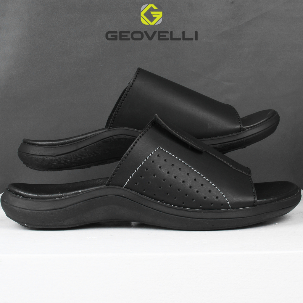 Sandal Pria Hitam Sol Tebal Dewasa Geovelli Original Sendal Cowok Sendal Slide Casual Kualitas Lokal - G1991 Black