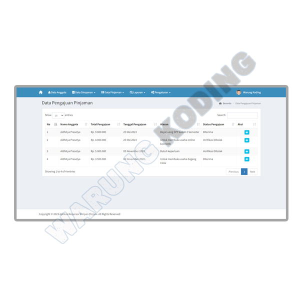 Source Code Aplikasi Koperasi Simpan Pinjam dengan PHP dan MySQL